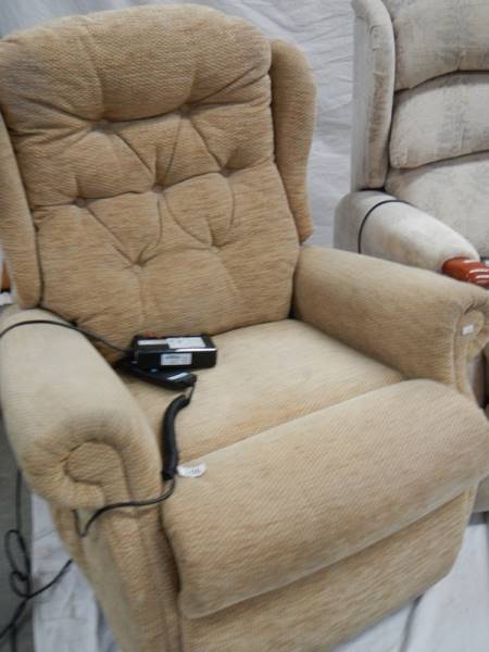 2 Celebrity single reclining chairs with controls. (one in need of recovering). - Image 3 of 7