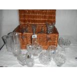 A picnic basket and a mixed lot of good cut glass.
