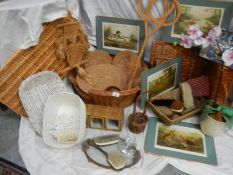 A mixed lot of wicker items.