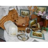 A mixed lot of wicker items.