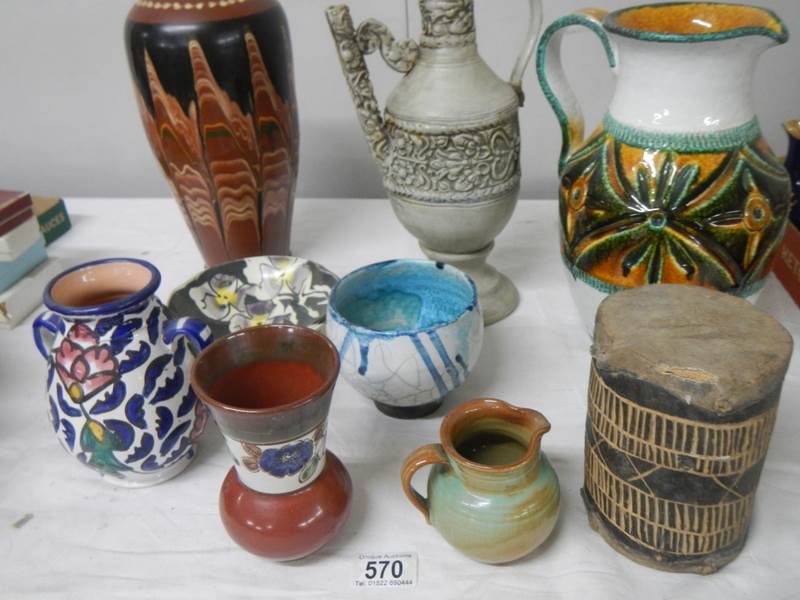 A good mixed lot of studio pottery including Italian jug, early drum etc. - Image 5 of 6