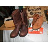 A new with tags genuine Seidra size 9 cowboy boots and 3 other pairs of boxed shoes including size