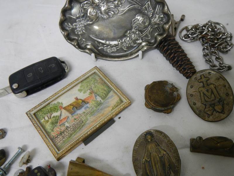 An old tin and contents including bank notes, art nouveau pin tray etc. - Image 2 of 5