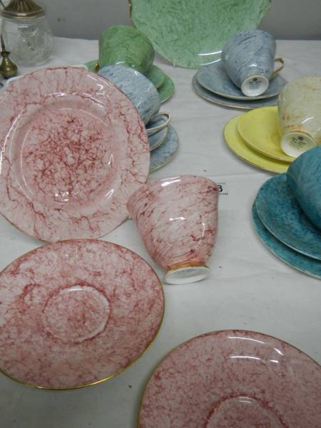 A quantity of Royal Albert 'Gossamer' pattern tea ware (yellow cup and grey saucer chipped). - Image 4 of 4