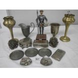 A mixed lot of EPNS including trinket box, lions, spill vases, Don Quixote figure,