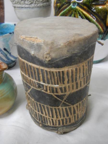 A good mixed lot of studio pottery including Italian jug, early drum etc. - Image 6 of 6