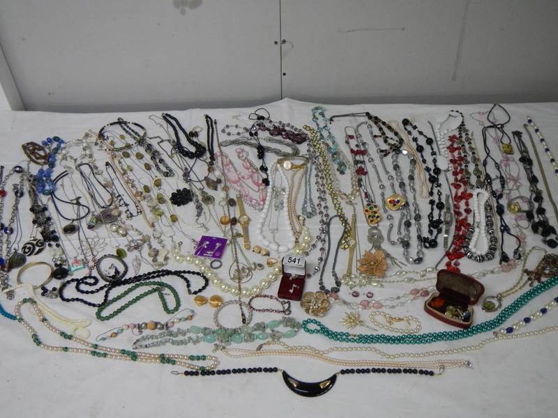 A good large lot of costume jewellery including necklaces, earrings, bracelets, wrist watch etc.