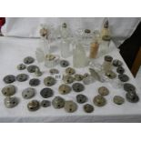 A mixed lot of cruet bottles, inkwell tops, cruet tops etc.