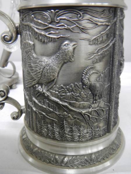 A four trumpet glass and EPNS eperge, a glass claret jug with plated top and a beer stein with stag, - Image 5 of 6