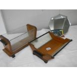 An art deco free standing mirror and 2 art deco wood and glass fruit bowls, all in good condition.