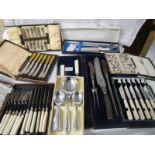 8 boxed sets of assorted cutlery including spoons, carving knives, silver handled set etc.