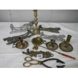 An interesting lot of brass and other metal items.