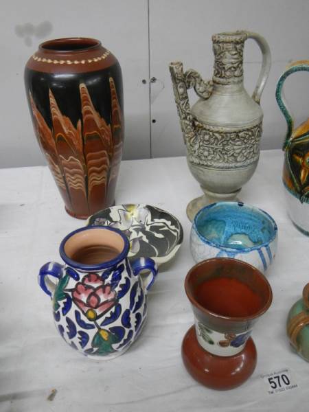 A good mixed lot of studio pottery including Italian jug, early drum etc. - Image 4 of 6