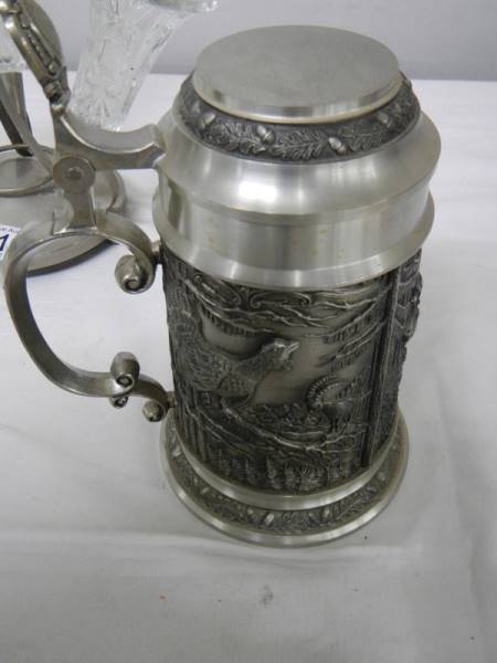 A four trumpet glass and EPNS eperge, a glass claret jug with plated top and a beer stein with stag, - Image 6 of 6