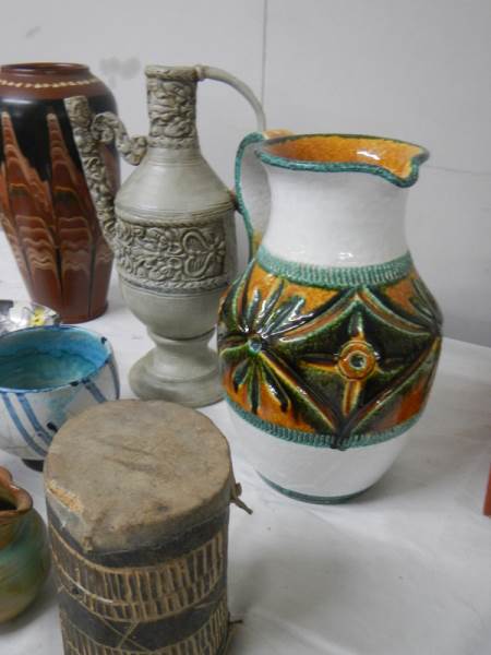 A good mixed lot of studio pottery including Italian jug, early drum etc. - Image 3 of 6