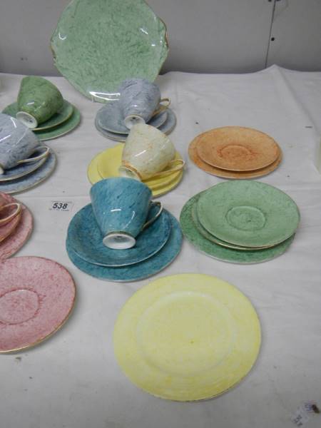 A quantity of Royal Albert 'Gossamer' pattern tea ware (yellow cup and grey saucer chipped). - Image 2 of 4