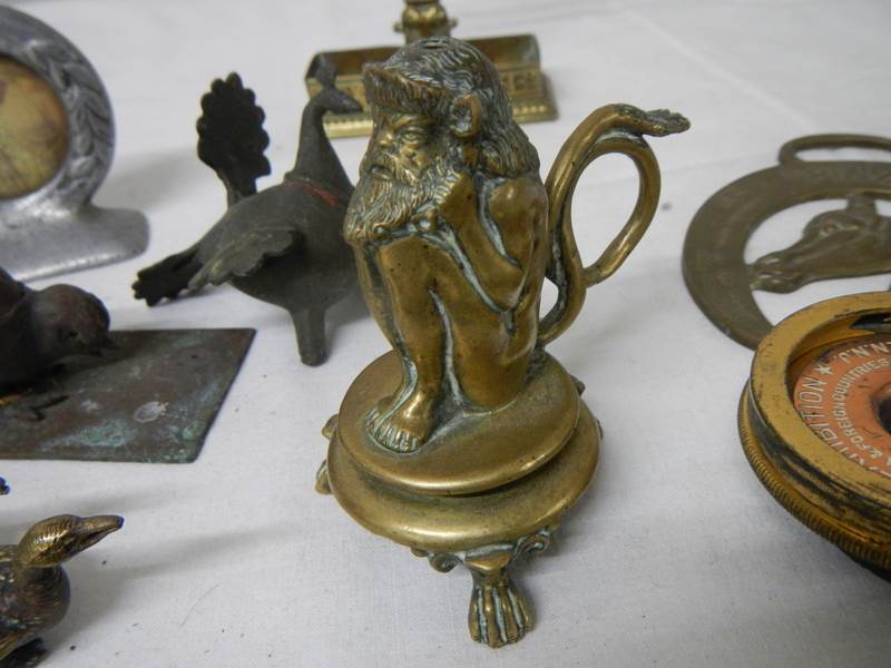 A mixed lot of small brass and bronze items including Chamber Candlestick, animals, hat pin stand, - Image 2 of 6