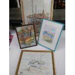 4 framed and glazed nautical scenes including watercolours.