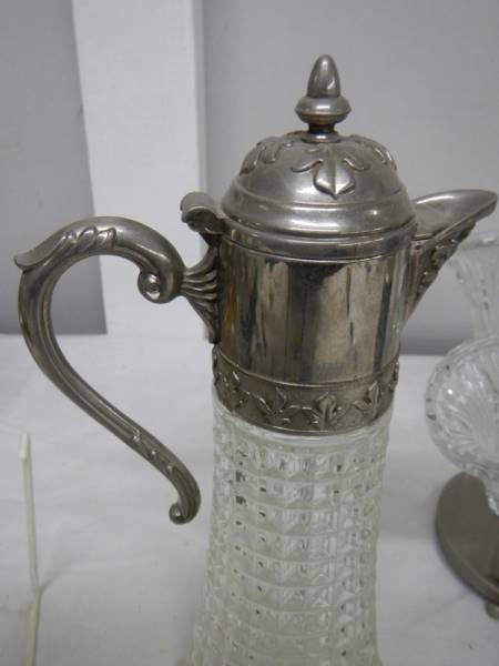 A four trumpet glass and EPNS eperge, a glass claret jug with plated top and a beer stein with stag, - Image 2 of 6