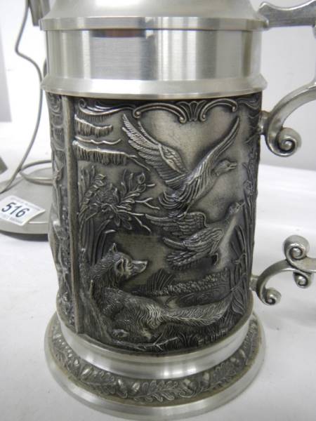 A four trumpet glass and EPNS eperge, a glass claret jug with plated top and a beer stein with stag, - Image 3 of 6