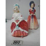 2 Royal Doulton figurines, Diana and Peggy, 13 cm and 15 cm.