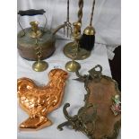 A mixed lot of old brass and copper ware.