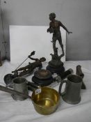 A mixed lot of brass and spelter items and old torches (one figure a/f).