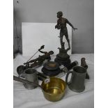 A mixed lot of brass and spelter items and old torches (one figure a/f).