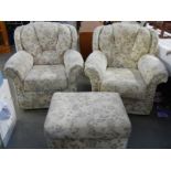 A pair of good clean arm chairs with matching footstool.