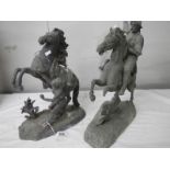 2 spelter horse figures a/f. damage to one horse leg and part of leg missing, 45 cm tall.