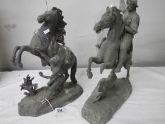 2 spelter horse figures a/f. damage to one horse leg and part of leg missing, 45 cm tall.