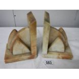 A pair of marble book ends in good condition,.