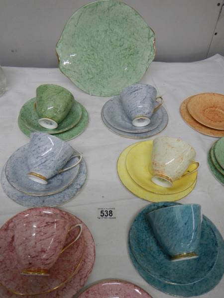 A quantity of Royal Albert 'Gossamer' pattern tea ware (yellow cup and grey saucer chipped).