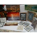 Approximately fifteen assorted pictures including dog studies, Cries of London prints etc.