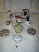 9 assorted pill and trinket boxes.