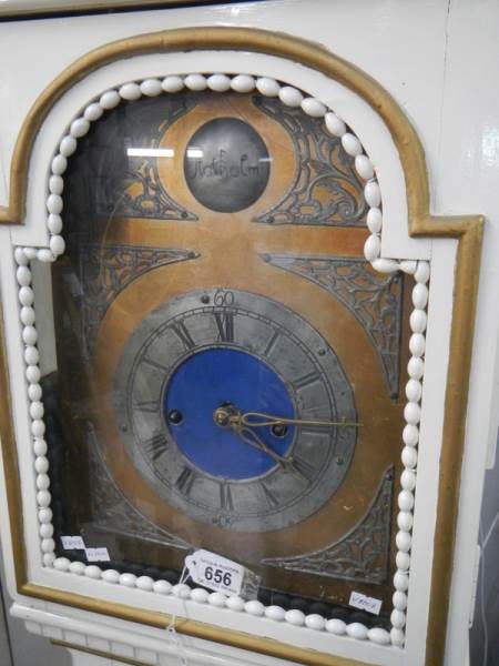 A painted 8 day Grandfather clock with weights and pendulum. - Image 2 of 6