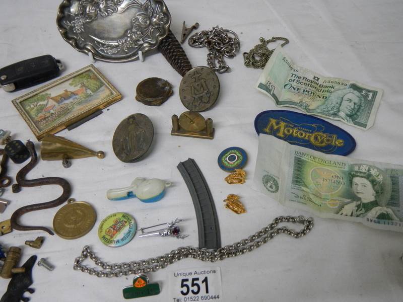 An old tin and contents including bank notes, art nouveau pin tray etc. - Image 3 of 5