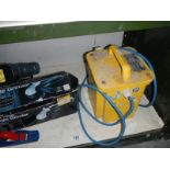 A good collection of work shop tools including angle grinder and a 110 volt converter.