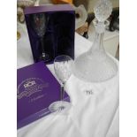 A good quality sherry decanter and 2 lead crystal goblets.