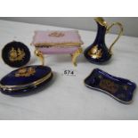 5 good pieces of Limoges porcelain including pink trinket box.