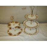 A Royal Albert Old Country roses 2 tier cake stand together with a Colclough 3 tier cake stand.