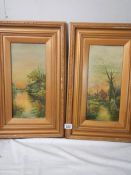 A pair of good framed rural scenes. 36 cm wide x 58 cm high.