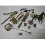 A mixed lot of vintage needle cases, silver fruit knife, unmarked propelling pencil etc.