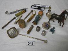 A mixed lot of vintage needle cases, silver fruit knife, unmarked propelling pencil etc.