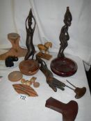 A mixed lot of wooden items including ethnic.