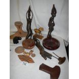 A mixed lot of wooden items including ethnic.