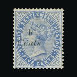 Malaya - Straits Settlements : (SG 72) 1884 '4 Cents' on 5c blue surcharge in black fine mint, RPS(