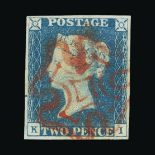 Great Britain - QV (line engraved) : (SG 5) 1840 2d blue, plate 1, KI (double letter 'I'), 4 small