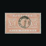 Great Britain - QV (surface printed) : (SG 133) 1867-83 blued paper £5 orange, wmk Anchor, P14, neat