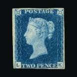 Great Britain - QV (line engraved) : (SG 5) 1840 2d blue, plate 2, LK, 3½ tiny to large margins,